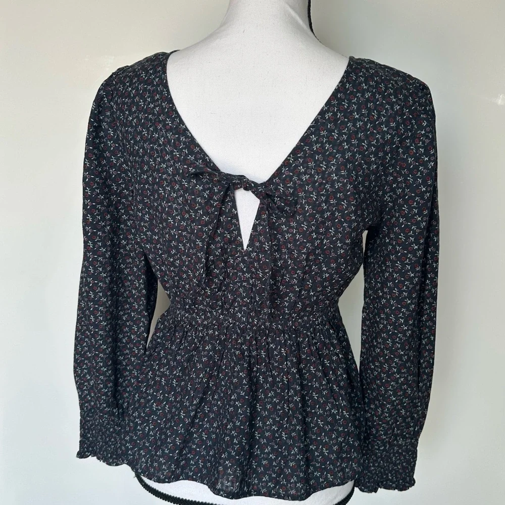 Madewell Black Peplum Long Sleeve Blouse size S - Picture 2 of 15